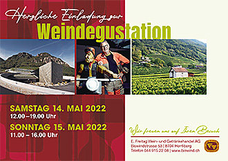 Herzliche Einladung zur Weindegustation am 14. und 15. Mai 2022